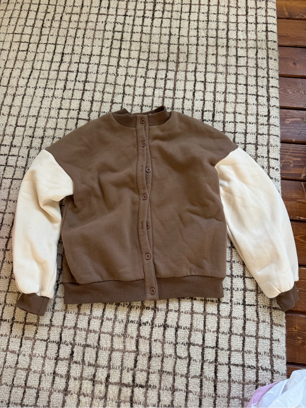 Two-Tone Brown and Cream Button-Up Jacket